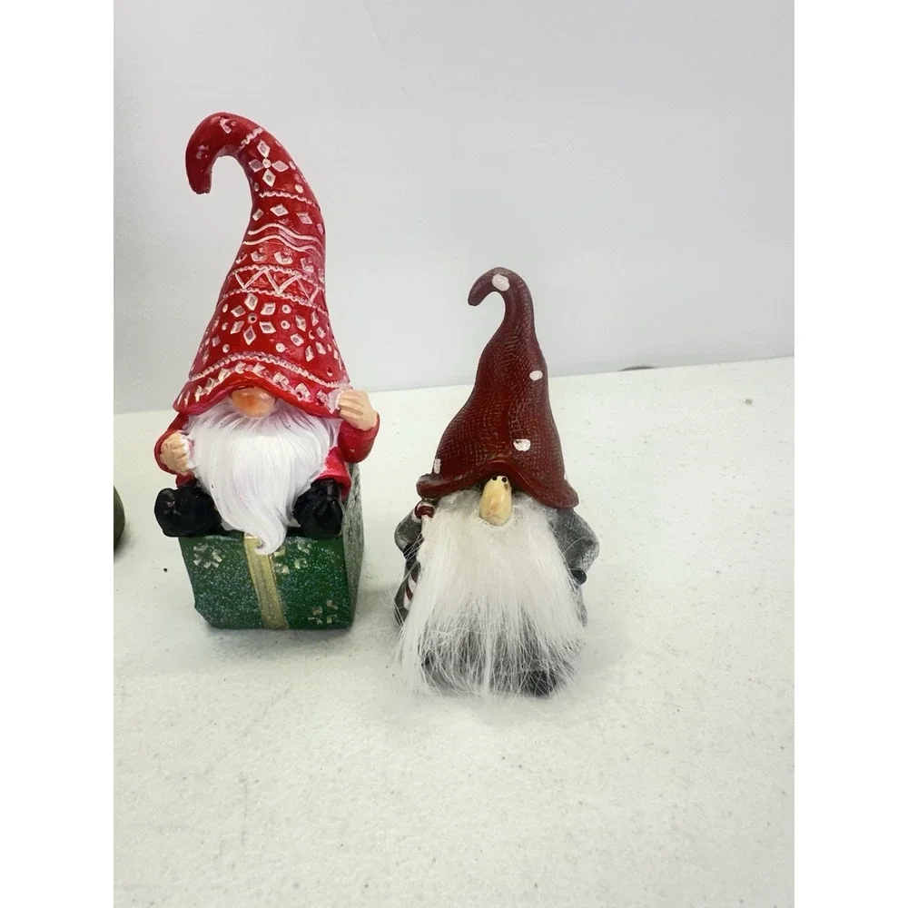 Christmas Gnome Figurines Set of 3 Resin Holiday Decor Tree Hat JOY Gift